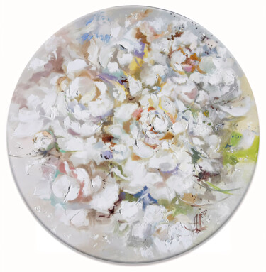 Ζωγραφική με τίτλο "White peonies oil p…" από Annet Loginova, Αυθεντικά έργα τέχνης, Λάδι Τοποθετήθηκε στο Ξύλινο φορείο σκε…