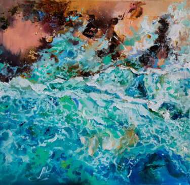Картина под названием "Seascape painting.…" - Annet Loginova, Подлинное произведение искусства, Масло Установлен на Деревянн…
