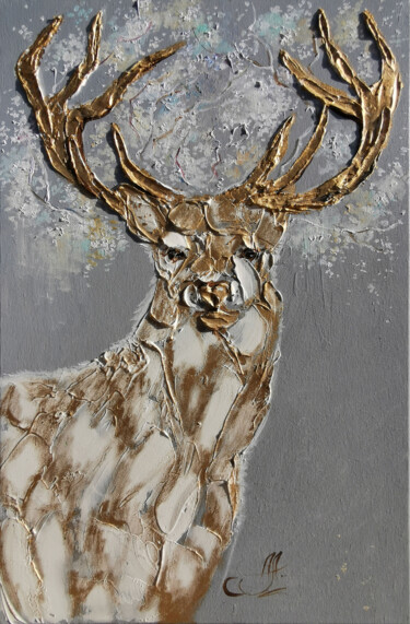 Картина под названием "Golden Deer" - Annet Loginova, Подлинное произведение искусства, Масло