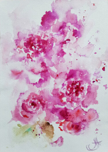 图画 标题为“Pink peonies drawin…” 由Annet Loginova, 原创艺术品, 水彩