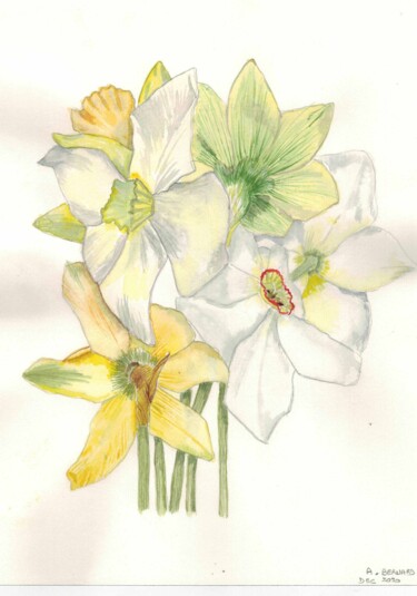 Pintura intitulada "printemps (printemp…" por Annette Bernard, Obras de arte originais, Aquarela