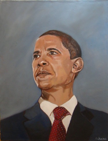 Ζωγραφική με τίτλο "Portrait de Barack…" από Anne Zamo, Αυθεντικά έργα τέχνης, Λάδι