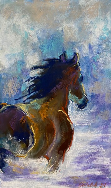 Картина под названием "Horse in the snow" - Ann Golub, Подлинное произведение искусства, Пастель
