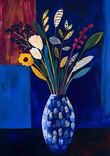 Arte digital titulada "STILL LIFE IN A BLU…" por Ann Golub, Obra de arte original, Pintura Digital