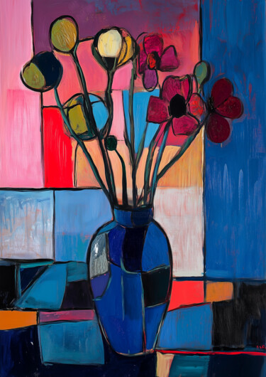 Digitale Kunst mit dem Titel "STILL LIFE IN A BLU…" von Ann Golub, Original-Kunstwerk, Digitale Malerei