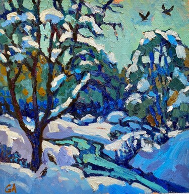 Painting titled "CHRISTMAS MOOD LAND…" by Ann Golub, Original Artwork, Oil