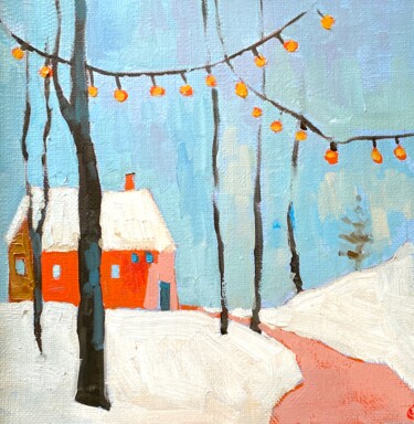 Painting titled "Christmas mood oil…" by Ann Golub, Original Artwork, Oil