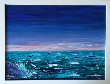 Painting titled "Entre ciel et mer" by Annick Bertini, Original Artwork, Oil