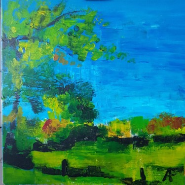 Malerei mit dem Titel "Paysage Limousin" von Annick Fournier, Original-Kunstwerk, Acryl