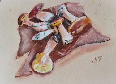 Zeichnungen mit dem Titel "Cèpes" von Annick Fournier, Original-Kunstwerk, Pastell