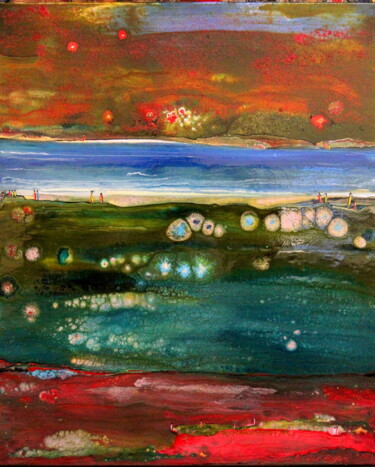 Peinture intitulée "Les orbes" par Annick Redor, Œuvre d'art originale, Peinture vitrail