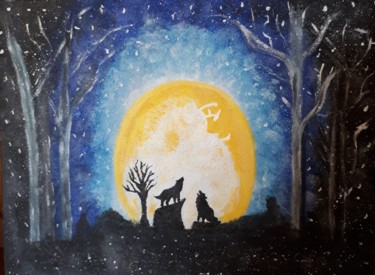 Peinture intitulée "Les loups" par Nanou, Œuvre d'art originale, Acrylique