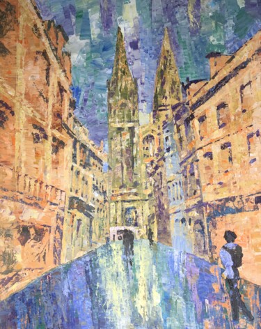 Painting titled "Cathédrale Saint-Co…" by Annie Croizier, Original Artwork, Acrylic Mounted on Wood Stretcher frame