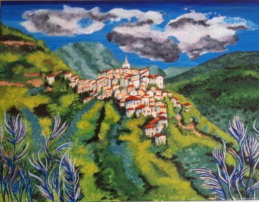 Pittura intitolato "Le village méridion…" da Annie Décarpes (kirova), Opera d'arte originale, Acrilico Montato su Telaio per…