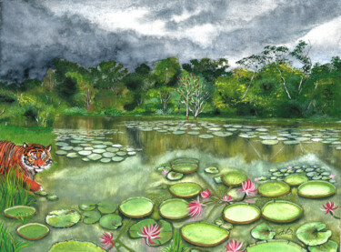 Ζωγραφική με τίτλο "Les mangroves de Su…" από Annie Décarpes (kirova), Αυθεντικά έργα τέχνης, Ακουαρέλα