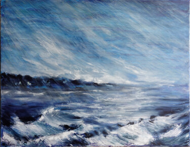 제목이 "Tempête en mer"인 미술작품 Annie Malarme로, 원작, 기름 나무 들것 프레임에 장착됨