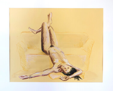 Desenho intitulada "Nu au Sofa" por Annie Malarme, Obras de arte originais, Pastel