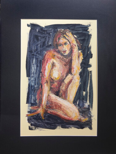 Картина под названием "Nu féminin rouge et…" - Annie Malarme, Подлинное произведение искусства, Масло