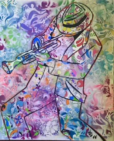Картина под названием "Jazzman" - Annie Predal, Подлинное произведение искусства, Рисунок распылителем краски