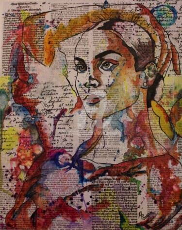 Painting titled "La belle espagnole" by Annie Predal, Original Artwork, Ink