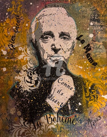 Collages intitulée "Charles Aznavour" par Annie Predal, Œuvre d'art originale, Acrylique