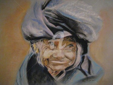 Drawing titled ""Portrait vieille f…" by Annie Roudet, Original Artwork, Pastel Mounted on Cardboard