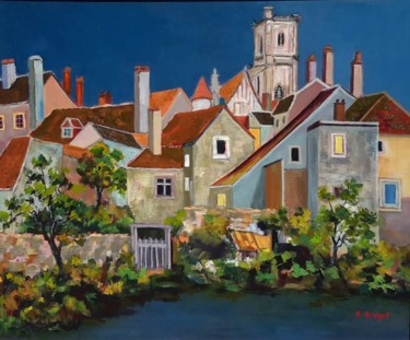 Painting titled "Clamecy, le Beuvron" by Annie Bagot, Original Artwork, Oil