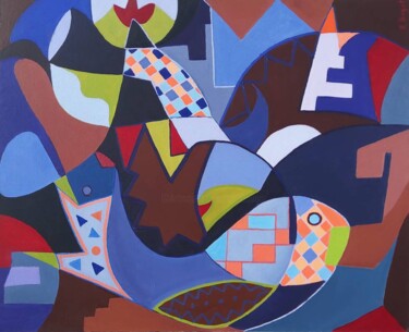 제목이 "abstrait 55"인 미술작품 Annie Bagot로, 원작, 기름 목재 패널에 장착됨