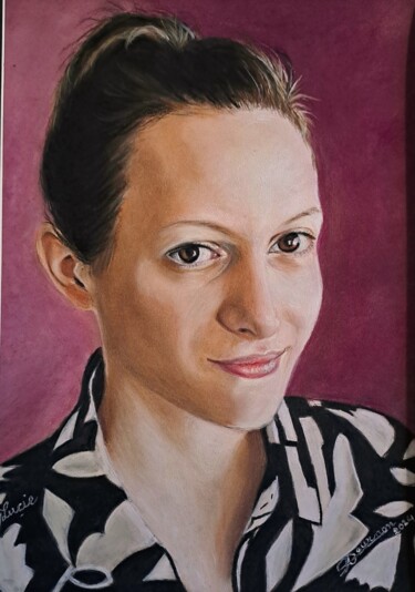 Peinture intitulée "jeune fille brune" par Anny Dournon, Œuvre d'art originale, Pastel