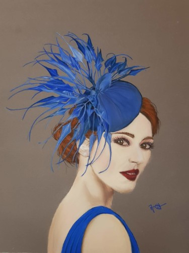 Peinture intitulée "La femme au chapeau…" par Anny Burtscher-Beaudoin, Œuvre d'art originale, Pastel