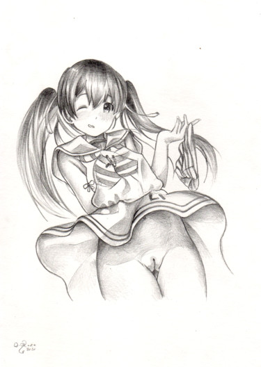 Drawing titled "Manga Femme nue 2" by Roze, Original Artwork, Pencil