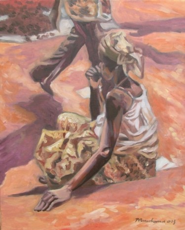 Peinture intitulée "marché" par Anska, Œuvre d'art originale, Huile