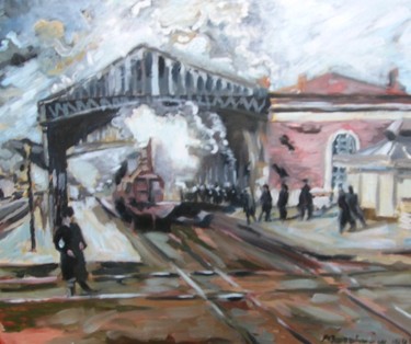 Peinture intitulée "gare de castlnaudar…" par Anska, Œuvre d'art originale