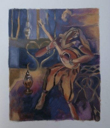 Peinture intitulée "femme a la oud p310…" par Anska, Œuvre d'art originale, Huile