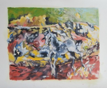 Peinture intitulée "le petit cheval bleu" par Anska, Œuvre d'art originale, Huile
