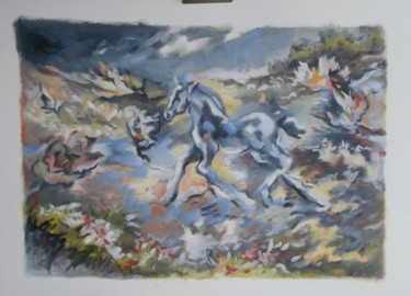Peinture intitulée "le peit cheval bleu…" par Anska, Œuvre d'art originale, Huile