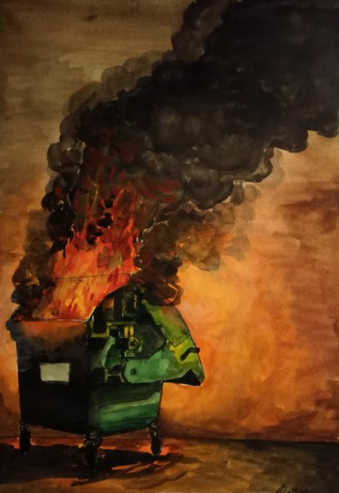Painting titled "Freedom for garbage" by Anthony Lebedev, Original Artwork, Watercolor