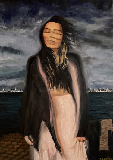 Schilderij getiteld "Wildest wind" door Anthony Lebedev, Origineel Kunstwerk, Olie Gemonteerd op Frame voor houten brancard