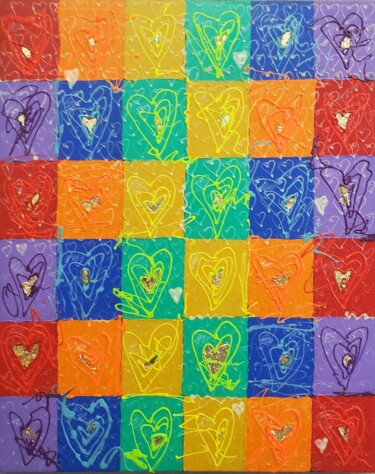 Painting titled "Gold Heart Rainbow…" by Anthony Saldivar, Original Artwork, Acrylic