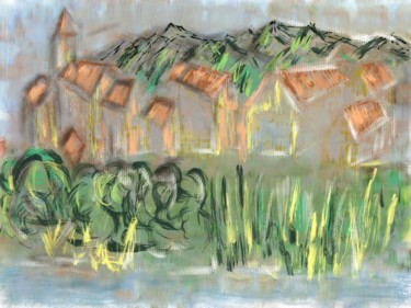 Arts numériques intitulée "village au bord de…" par Antioco Dit Belapi, Œuvre d'art originale, Peinture numérique