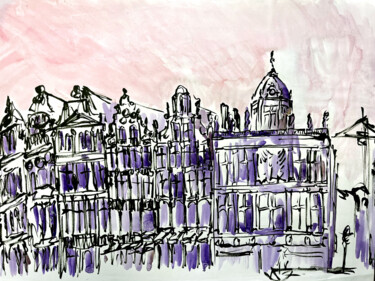绘画 标题为“La Grand Place de B…” 由Antoine Dazy, 原创艺术品, 水彩