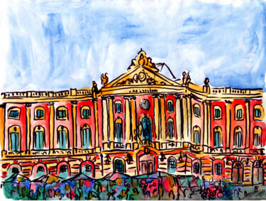 Schilderij getiteld "Le Capitole" door Antoine Dazy, Origineel Kunstwerk, Aquarel