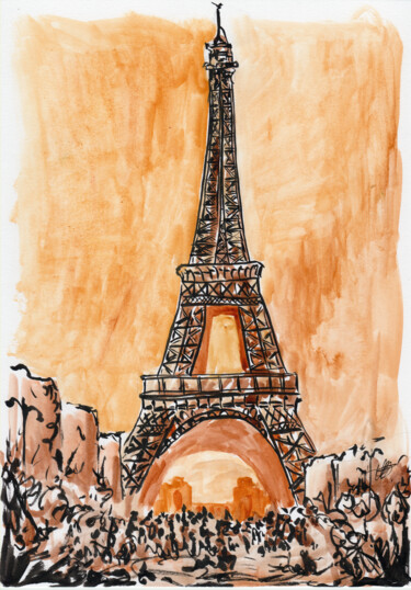 Ζωγραφική με τίτλο "la Tour Eiffel" από Antoine Dazy, Αυθεντικά έργα τέχνης, Ακουαρέλα