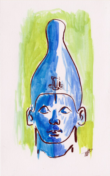 「Sculpture égyptienne」というタイトルの絵画 Antoine Dazyによって, オリジナルのアートワーク, 水彩画