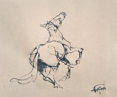 Zeichnungen mit dem Titel "14 étude de chevaux" von Antoine Faure, Original-Kunstwerk, Tinte