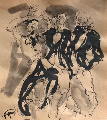 Zeichnungen mit dem Titel "67 Les copains" von Antoine Faure, Original-Kunstwerk, Tinte