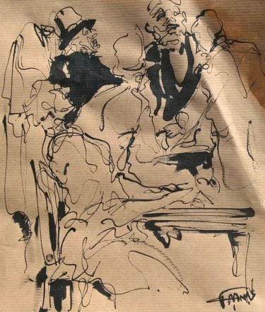 Dessin intitulée "79 Au bistrot" par Antoine Faure, Œuvre d'art originale, Encre