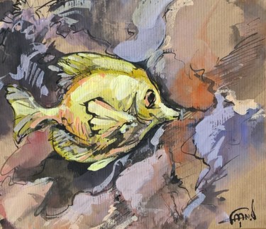 Pintura titulada "10 Le petit jaune" por Antoine Faure, Obra de arte original, Gouache