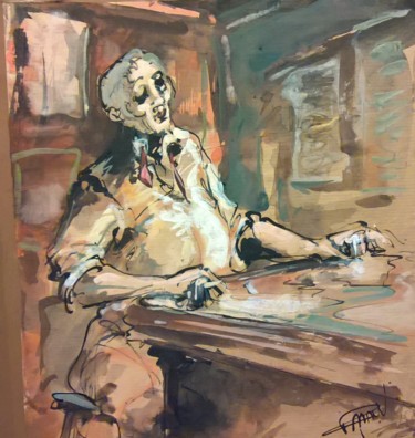 Peinture intitulée "76 Le verre solitai…" par Antoine Faure, Œuvre d'art originale, Gouache