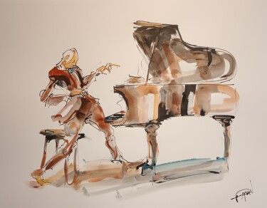 Painting titled "214 Etude jazz" by Antoine Faure, Original Artwork, Gouache